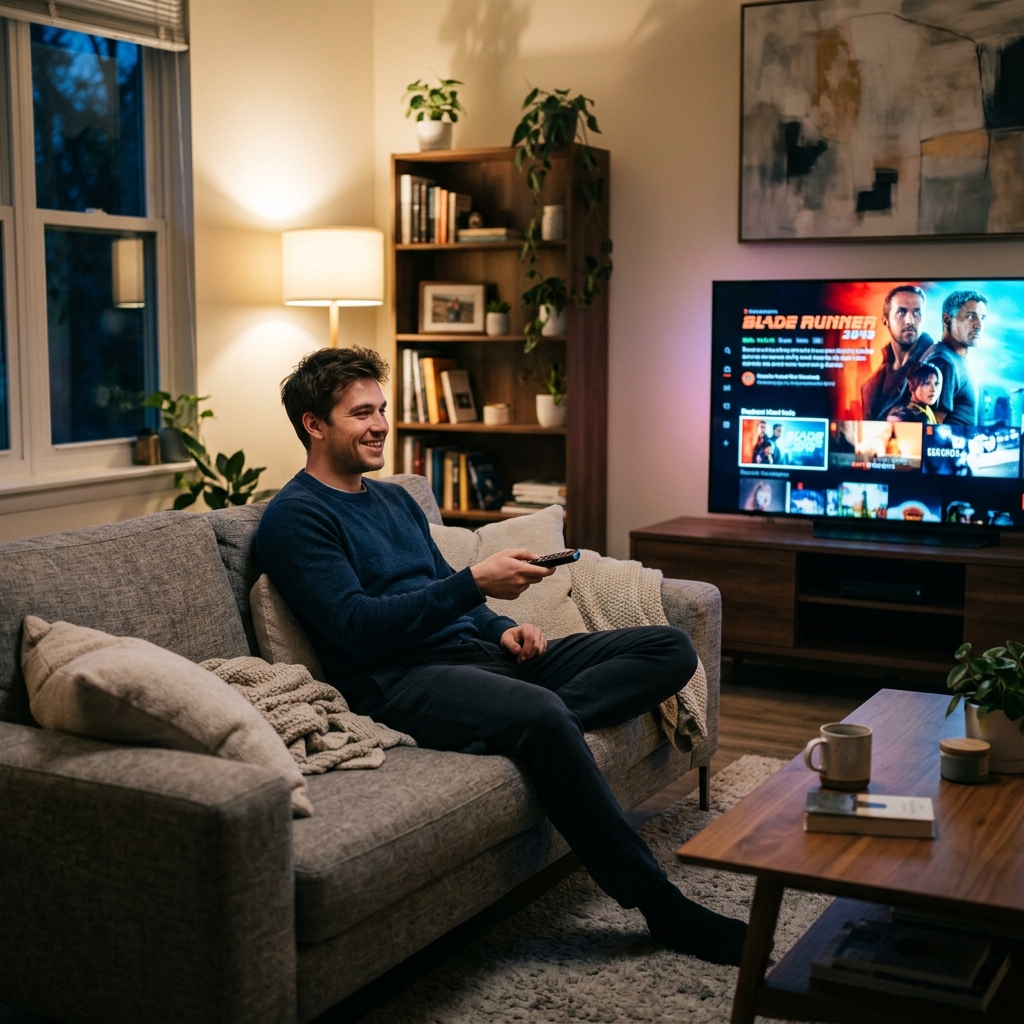 Man choosing portaltivi plan on TV